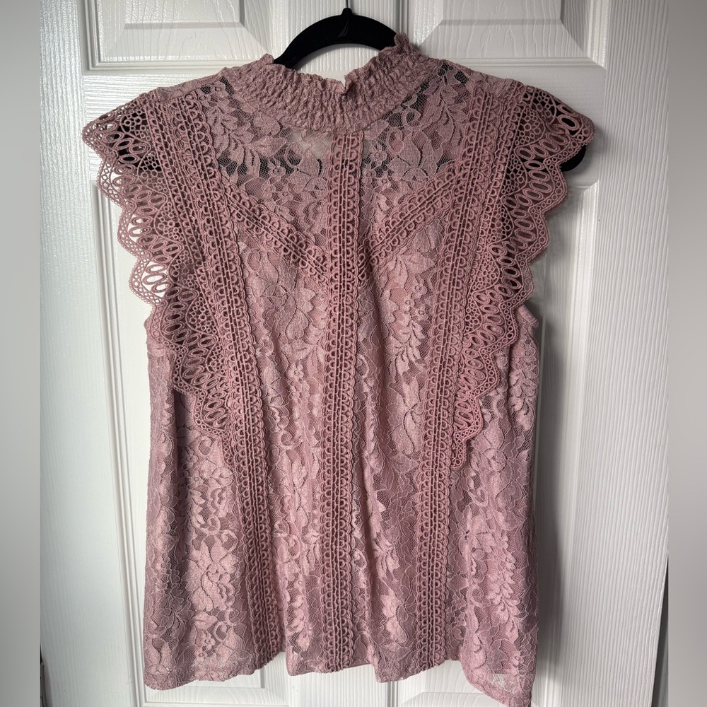 Cable & Gauge Lace Blouse - Mauve